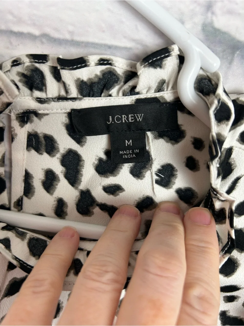 J.Crew Leopard Spot Ruffle Blouse Medium Black White Long Sleeve